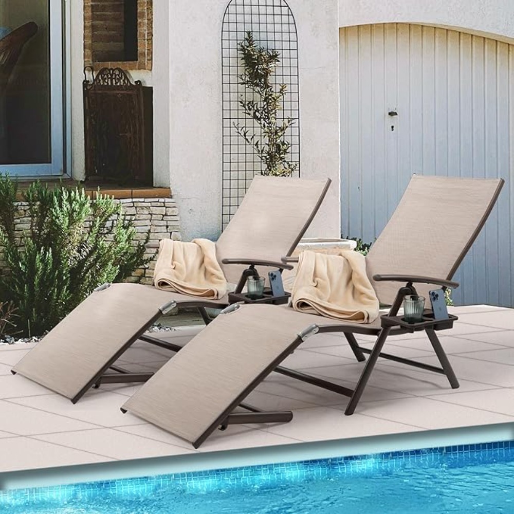 Deck Chair Lounger - Chaise longue inclinable en aluminium, parfaite