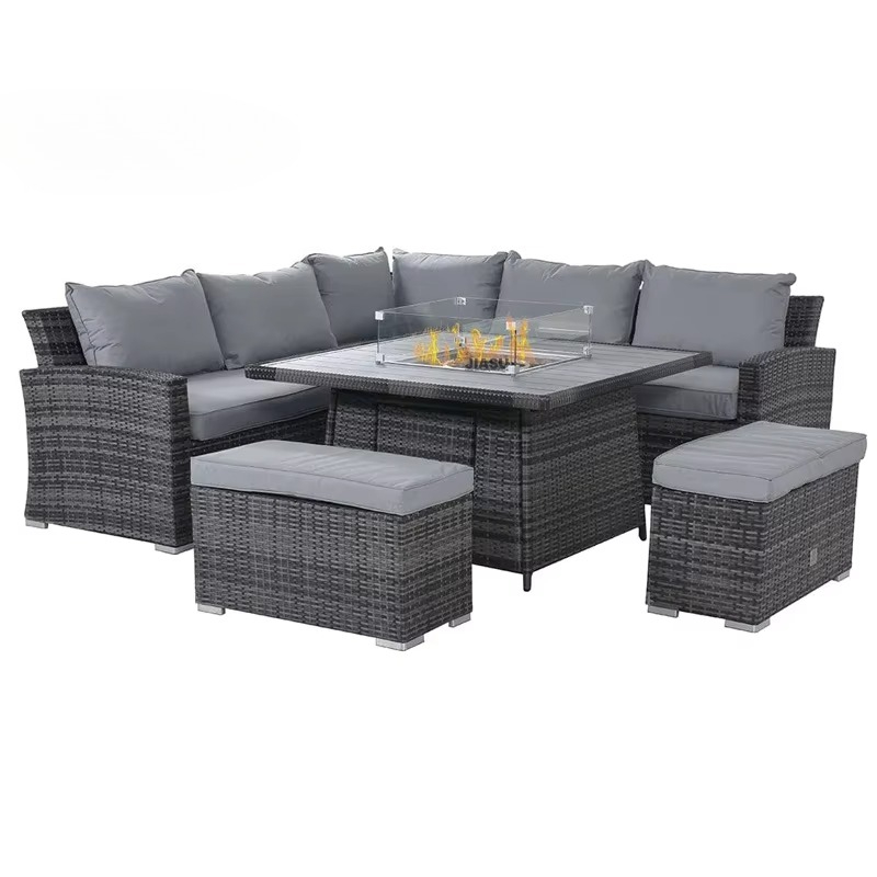 Outdoor Furniture Fire Pit Set - Ensemble de canapés d'extérieur en polyrotin
