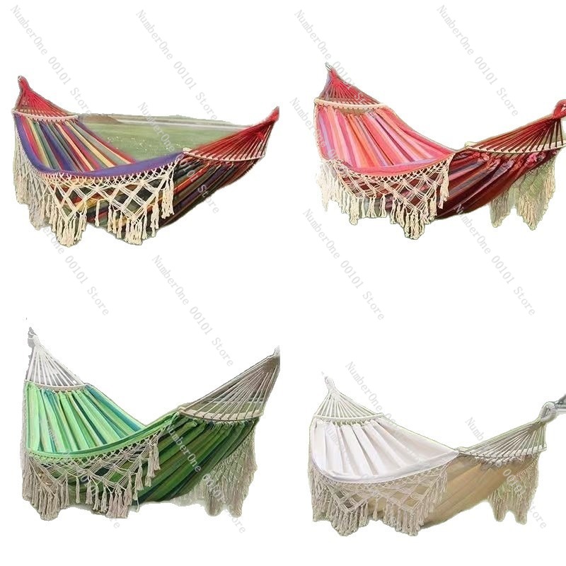 Garden Swing Chair - Hamac double en toile avec pompons,
