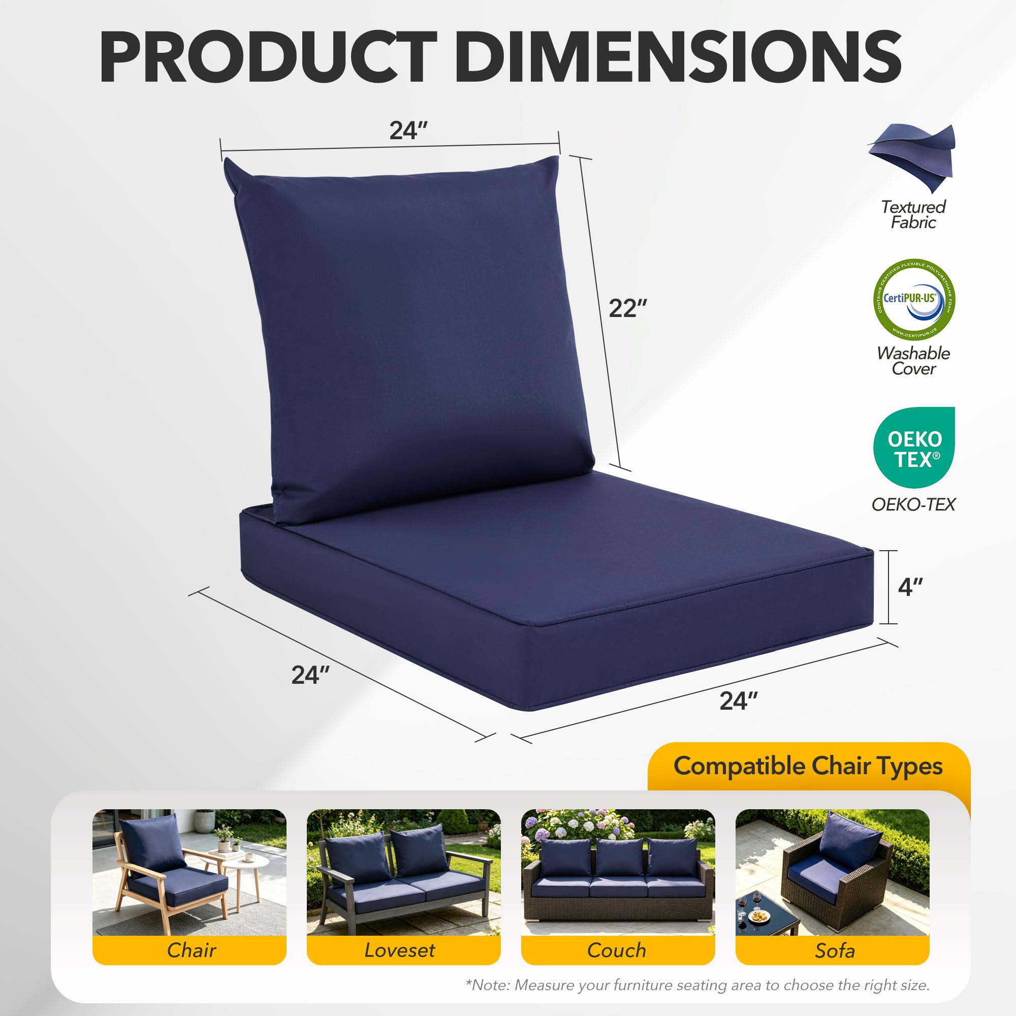 Ensemble de 4 coussins de chai - Outdoor Furniture Cushions 24 X 24 avis et prix