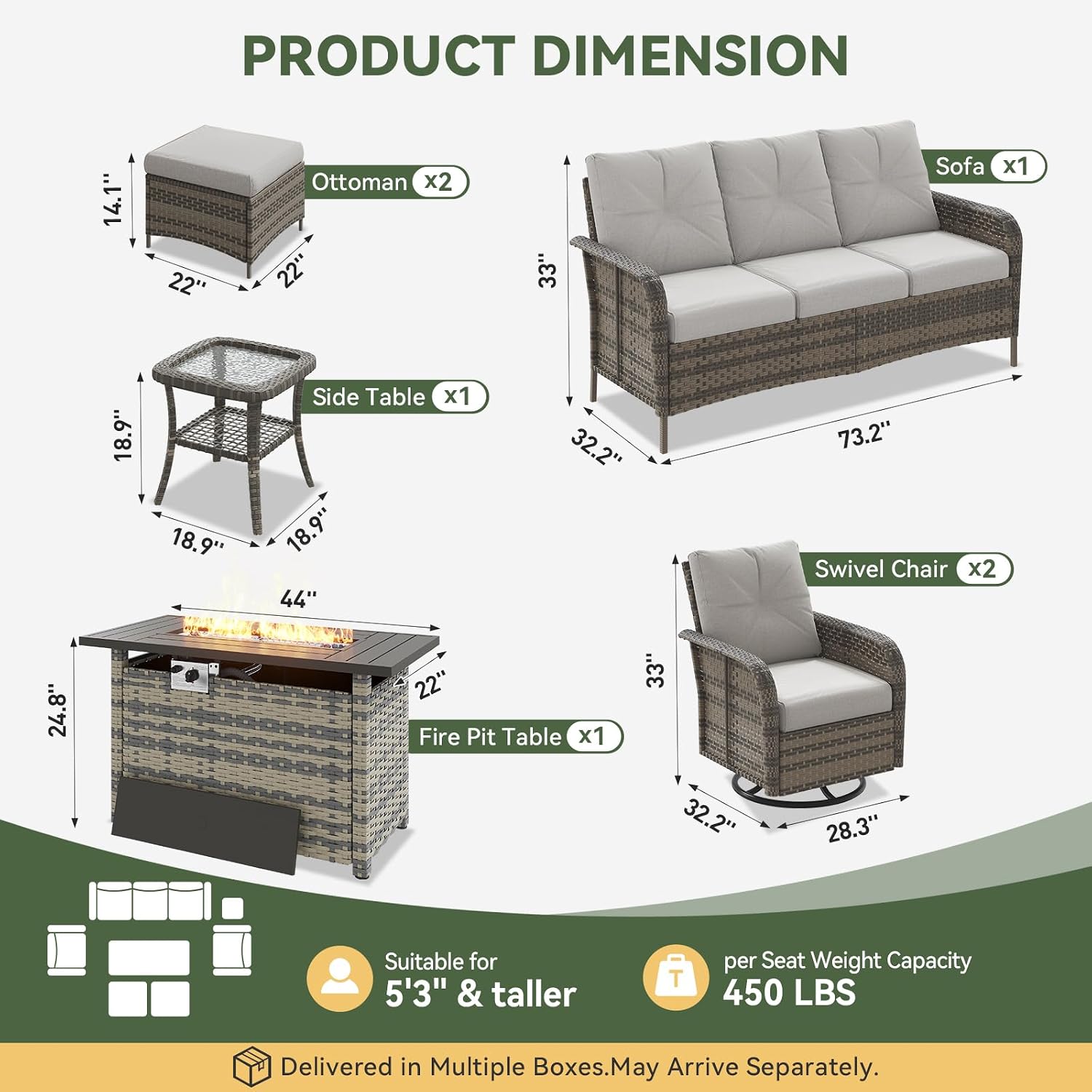 Ensemble de patio en osier 7 p - Outdoor Furniture Fire Pit Set avis et prix